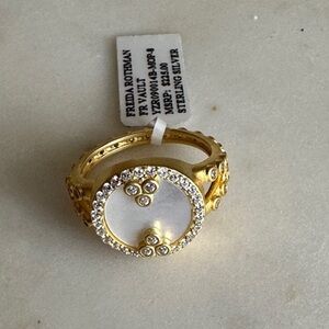 NWT Freida rothman Gold and mother of pearl with pave Ring size 8